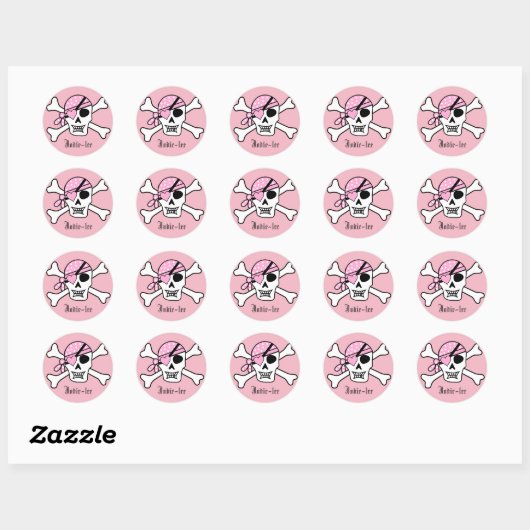Speciaal roze piraat ronde sticker (Vel)