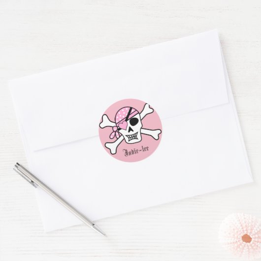 Speciaal roze piraat ronde sticker (Envelop)