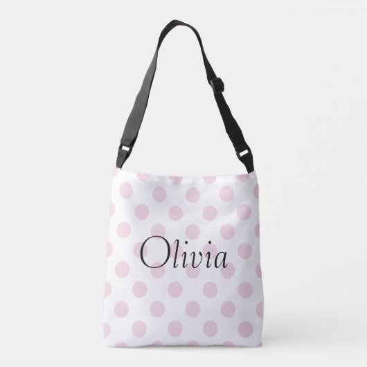 Speciaal roze pokadot Jouw naam Typografie Crossbody Tas (Achterkant)
