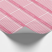 Speciaal roze witte gingham cheque cadeaupapier (Hoek)