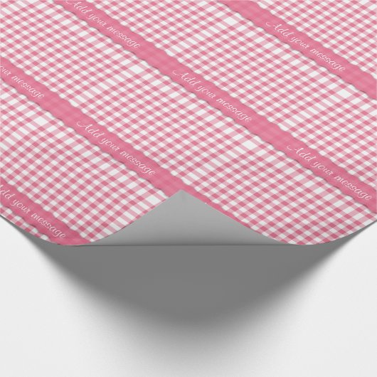 Speciaal roze witte gingham cheque cadeaupapier (Hoek)