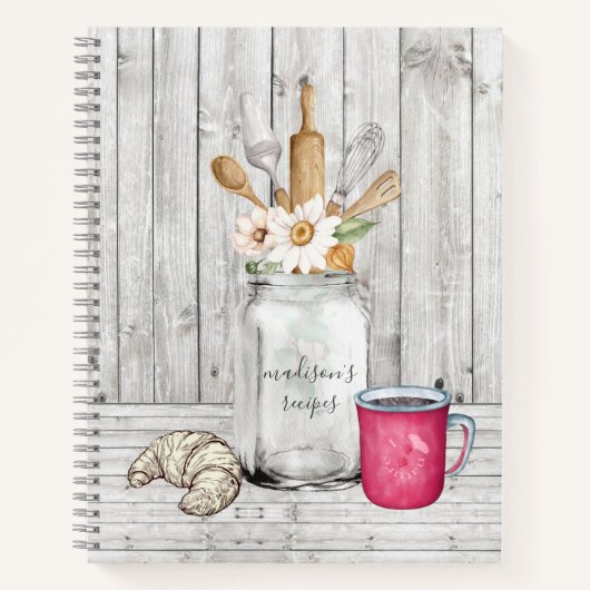 Speciaal Rustic Floral Mason Jar Wood Recipe Notitieboek (Voorkant)