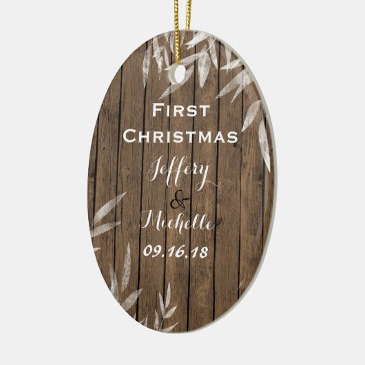Speciaal Rustic Willow op Wood Eerste Kerstmis Keramisch Ornament (Links)