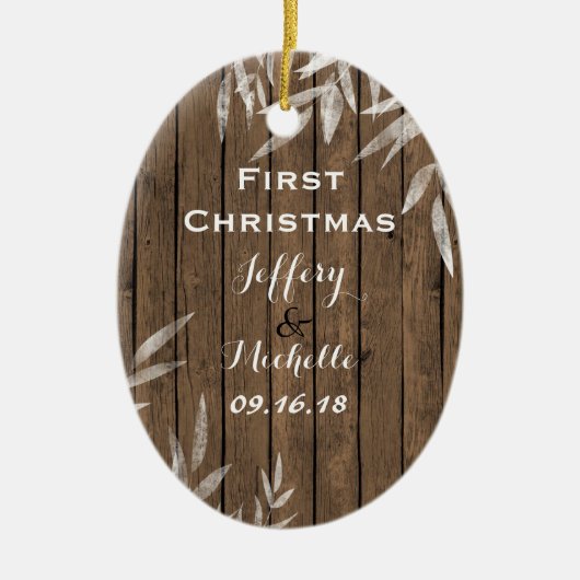 Speciaal Rustic Willow op Wood Eerste Kerstmis Keramisch Ornament (Voorkant)