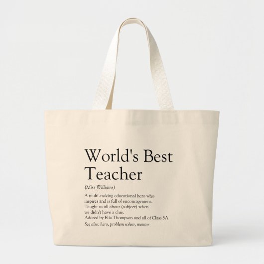 Speciaal 's werelds beste lerarendefinitie grote tote bag (Voorkant)