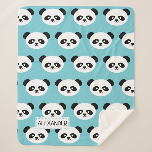 Speciaal Schattig Panda Beer Patroon Blauw Kindere Sherpa Deken (Voorkant)