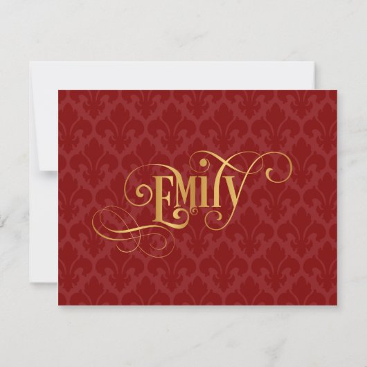Speciaal script Emily Gold Red Fleur-de-Lis Kaart (Achterkant)