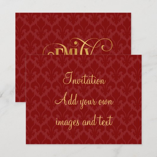 Speciaal script Emily Gold Red Fleur-de-Lis Kaart (Voorkant / Achterkant)