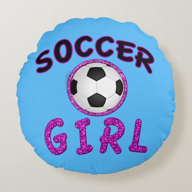 Speciaal Soccer Girl Pillow met NAAM op Terug Rond Kussen (Voorkant)
