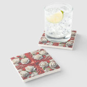 Speciaal stenen onderzetter met Engelse Rozen Desi (Zijkant)