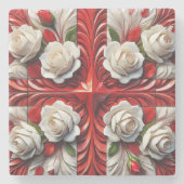 Speciaal stenen onderzetter met Engelse Rozen Desi (Voorkant)