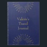 Speciaal  stijlreisblad notitieboek<br><div class="desc">Een reisdagboek met twee zon- of sterrenlichtuitbarstingen op een diepblauwe achtergrond. De naam en titeltekst kunnen worden aangepast om alles te zeggen wat u wilt.</div>