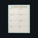 Speciaal stijlvol weekblad in Aqua Mint Notitieblok<br><div class="desc">Organiseer je week met deze schattige en moderne weekmaker in pastelaqua mint,  op maat van jouw naam.</div>