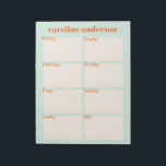 Speciaal stijlvol weekblad in Aqua Mint Notitieblok<br><div class="desc">Organiseer je week met deze schattige en moderne weekmaker in pastelaqua mint,  op maat van jouw naam.</div>
