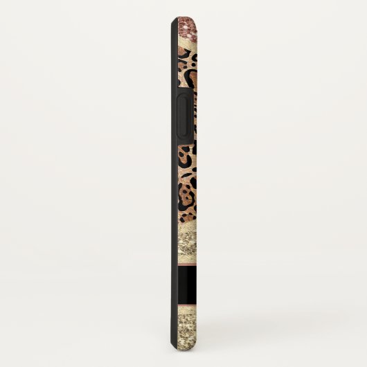 Speciaal Striped Roos Gold Glitter Leopard Case-Mate iPhone Case (Achterkant/rechts)