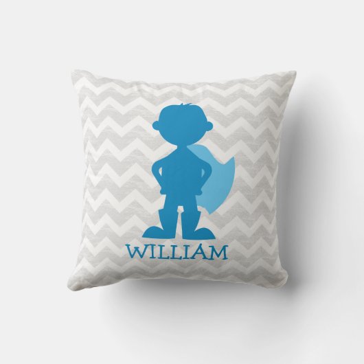 Speciaal superheld Boy Blue Silhouette op grijs Kussen (Achterkant)