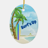 Speciaal surfplankstrand met kerstmis keramisch ornament (Voorkant)