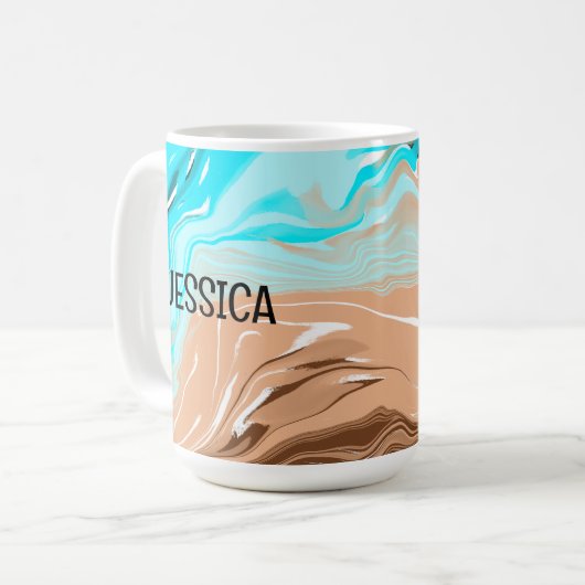 Speciaal tan naar blauwe ombre fluid Art Koffiemok (Voorkant links)