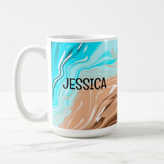 Speciaal tan naar blauwe ombre fluid Art Koffiemok (Links)