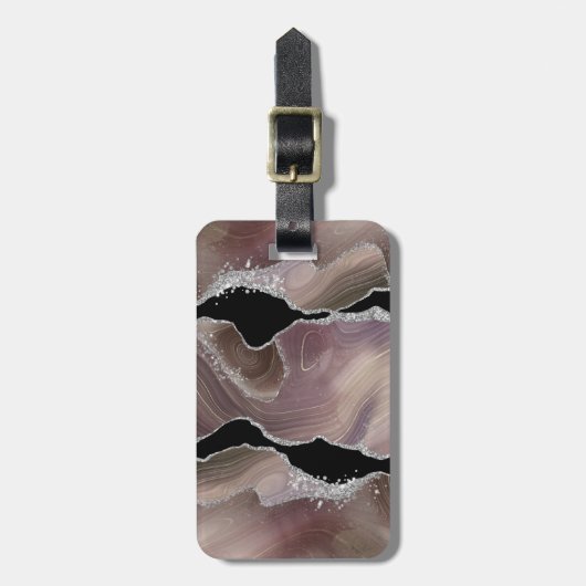 Speciaal tapijt en zwart gekleurd zilver glitter bagagelabel (Voorkant verticaal)