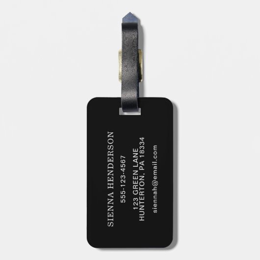 Speciaal tapijt en zwart gekleurd zilver glitter bagagelabel (Achterkant verticaal)