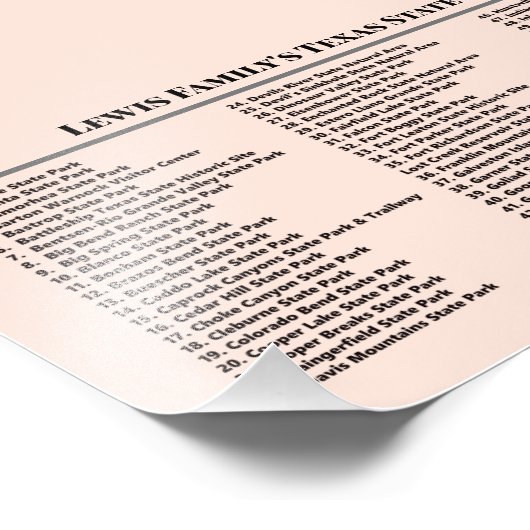 Speciaal Texas State Park Bucket List Map Foto Afdruk (Hoek)