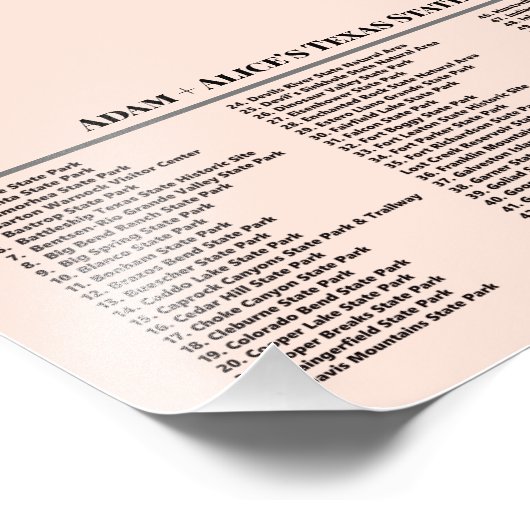 Speciaal Texas State Park Map Checklist Foto Foto Afdruk (Hoek)