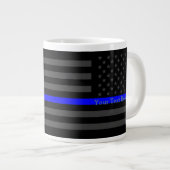 Speciaal thin Blue Line Grey US Flag Design Grote Koffiekop (Voorkant rechts)
