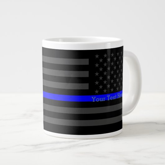 Speciaal thin Blue Line Grey US Flag Design Grote Koffiekop (Voorkant rechts)