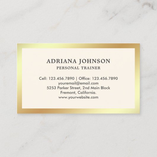 Speciaal trainer voor Cream en Gold Dumbbell Visitekaartje (Achterkant)