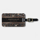 Speciaal Trendy Leopard Black Gold Glitter Bagagelabel (Voorkant horizontaal)