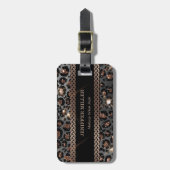 Speciaal Trendy Leopard Black Gold Glitter Bagagelabel (Voorkant verticaal)