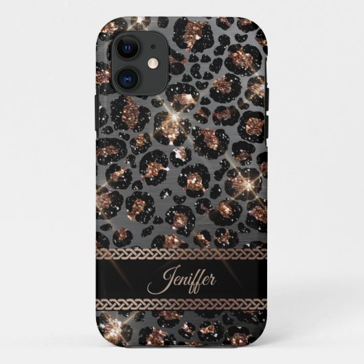 Speciaal Trendy Leopard Black Gold Glitter Case-Mate iPhone Case (Achterkant)