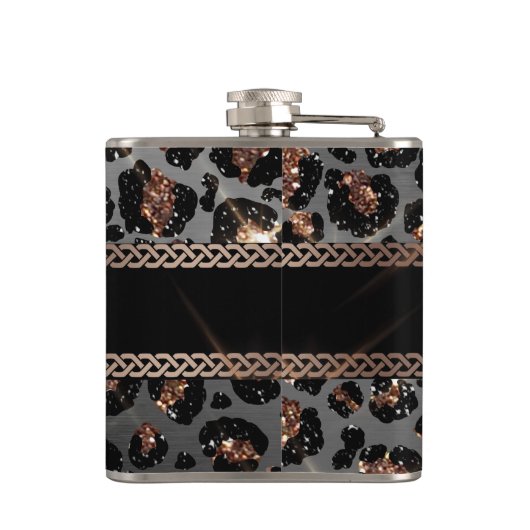 Speciaal Trendy Leopard Black Gold Glitter Heupfles (Achterkant)