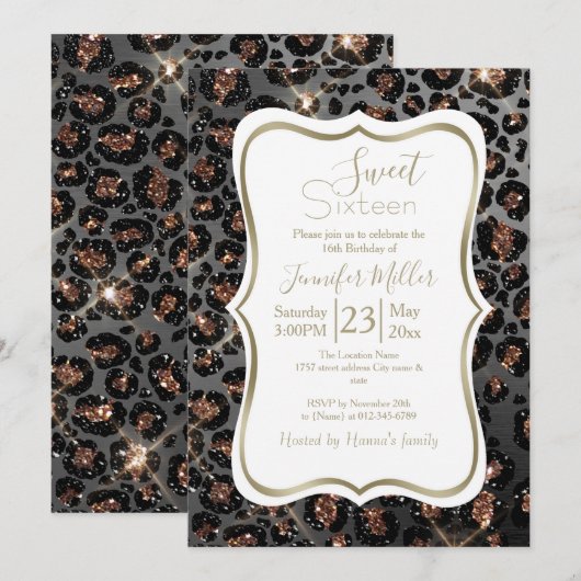 Speciaal Trendy Leopard Black Gold Glitter Kaart (Voorkant / Achterkant)