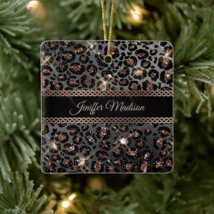 Speciaal Trendy Leopard Black Gold Glitter Keramisch Ornament
