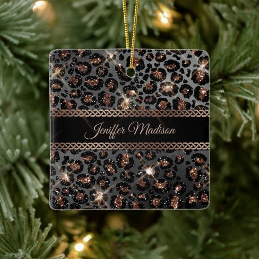 Speciaal Trendy Leopard Black Gold Glitter Keramisch Ornament (Boom)