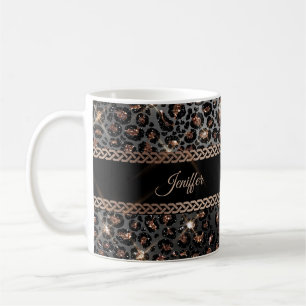 Speciaal Trendy Leopard Black Gold Glitter     Koffiemok