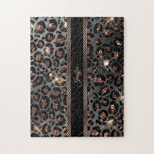 Speciaal Trendy Leopard Black Gold Glitter Legpuzzel (Verticaal)