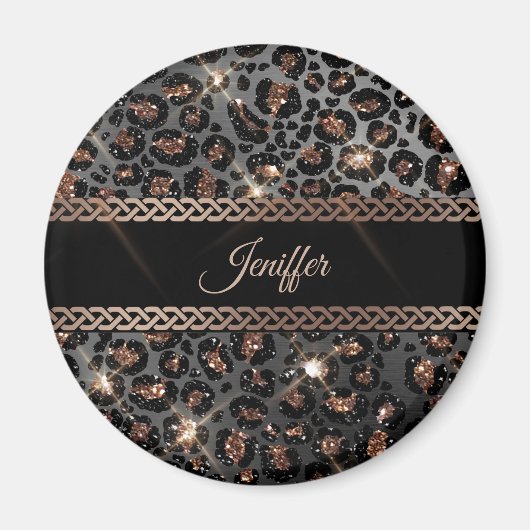 Speciaal Trendy Leopard Black Gold Glitter Magneet (Voorkant)