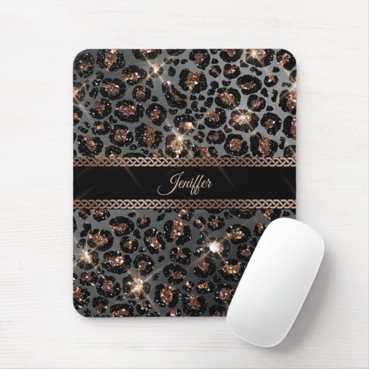 Speciaal Trendy Leopard Black Gold Glitter Muismat (Met muis)