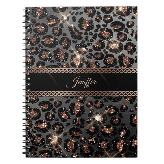 Speciaal Trendy Leopard Black Gold Glitter Notitieboek (Voorkant)