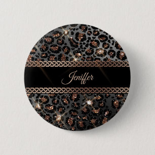 Speciaal Trendy Leopard Black Gold Glitter Ronde Button 5,7 Cm