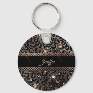 Speciaal Trendy Leopard Black Gold Glitter Sleutelhanger