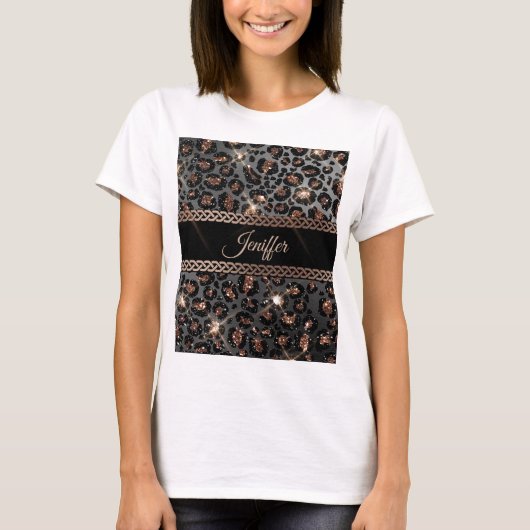 Speciaal Trendy Leopard Black Gold Glitter T-shirt (Voorkant)