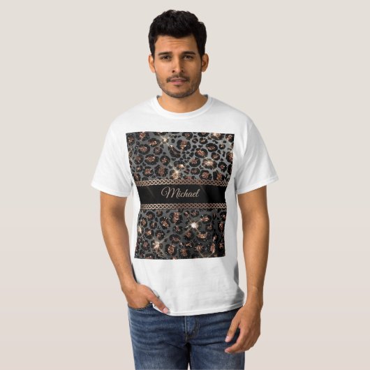 Speciaal Trendy Leopard Black Gold Glitter T-shirt (Voorkant volledig)