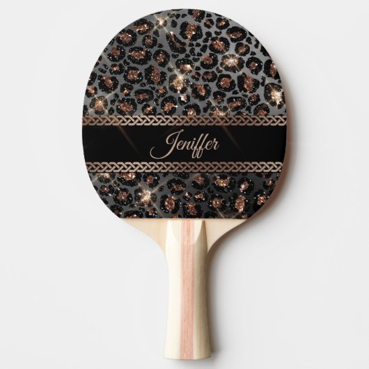 Speciaal Trendy Leopard Black Gold Glitter Tafeltennisbatje (Voorkant)