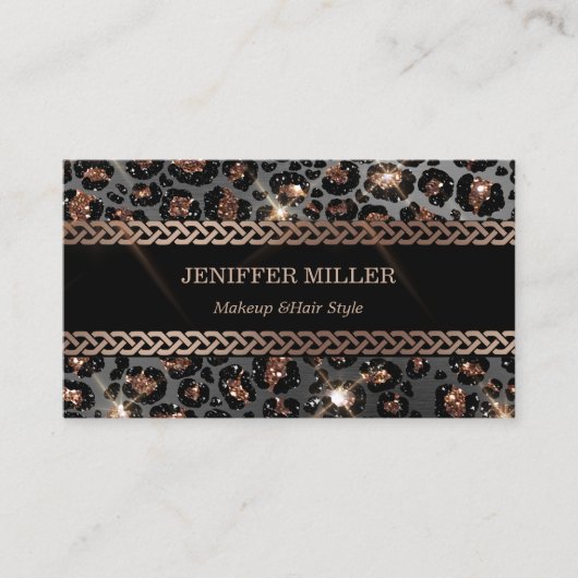 Speciaal Trendy Leopard Black Gold Glitter Visitekaartje (Voorkant)
