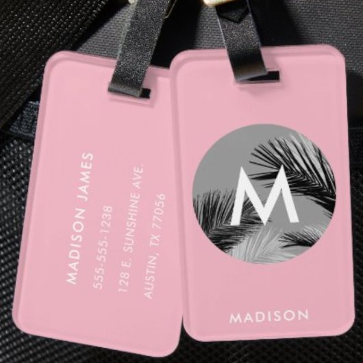 Speciaal tropisch monogram | Bleek roze Bagagelabel