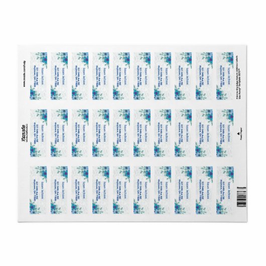 Speciaal Turquoise Floral Return Address Label (Full Sheet)